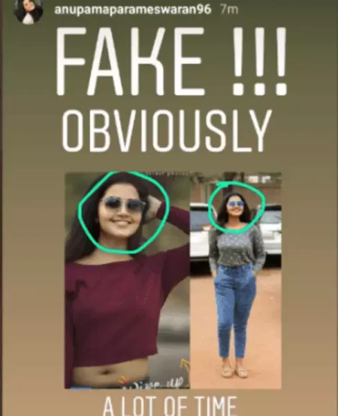  Anupama Parameswaran face morphed on photos of what appeared to be someone else in denim and a crop top. 